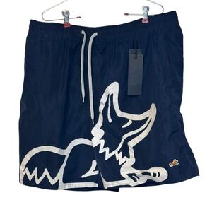 Akoo Men's Shorts Snobby Fox Logo Fleece Drawstring Pockets Pull On Navy 2XL NWT